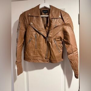 Zenena Brown Faux Leather Moto Jacket